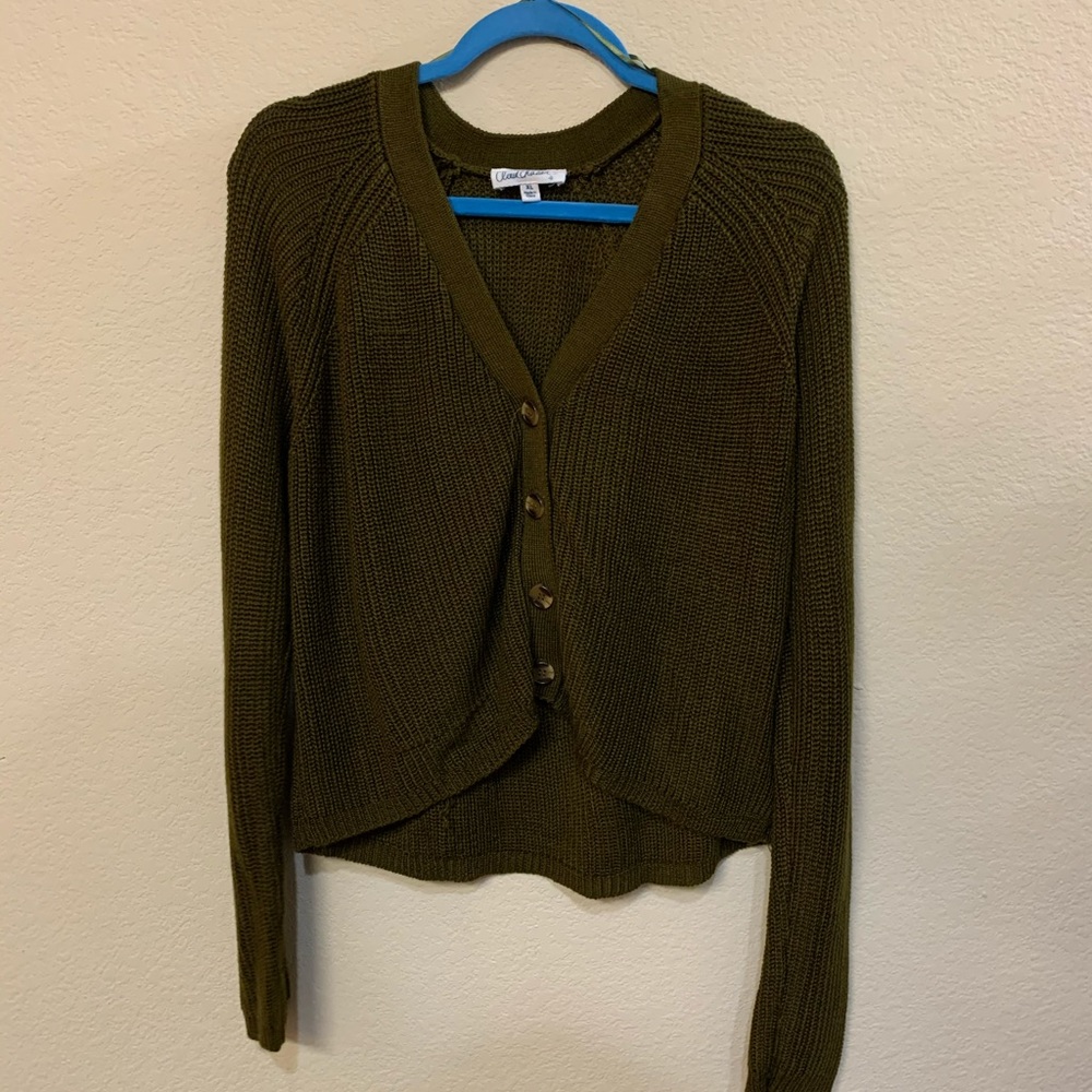 Cloud Chaser Olive Green Crop Sweater